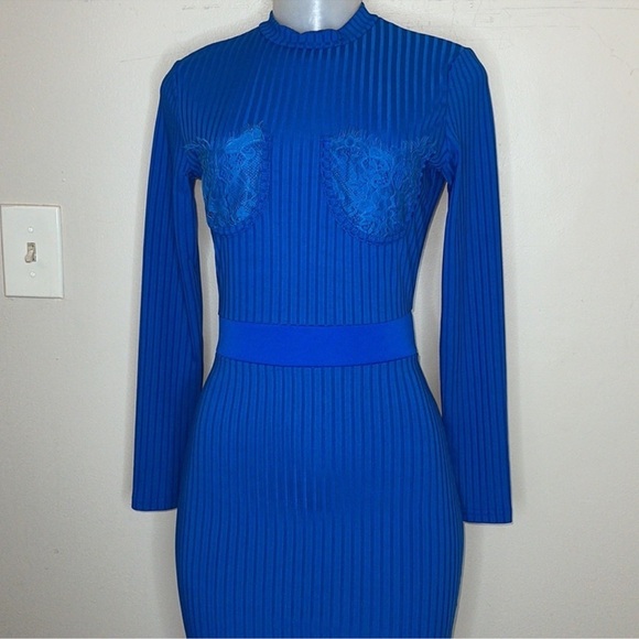 Dresses & Skirts - Blue Ribbed Long Sleeve Dress Size S
